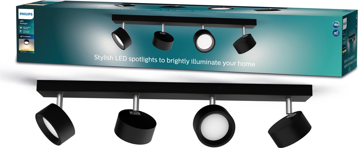 Bracia LED-Deckenspot 4-flammig, schwarz - Philips - Wohnzimmer - Modern - Metall - Mehrflammig