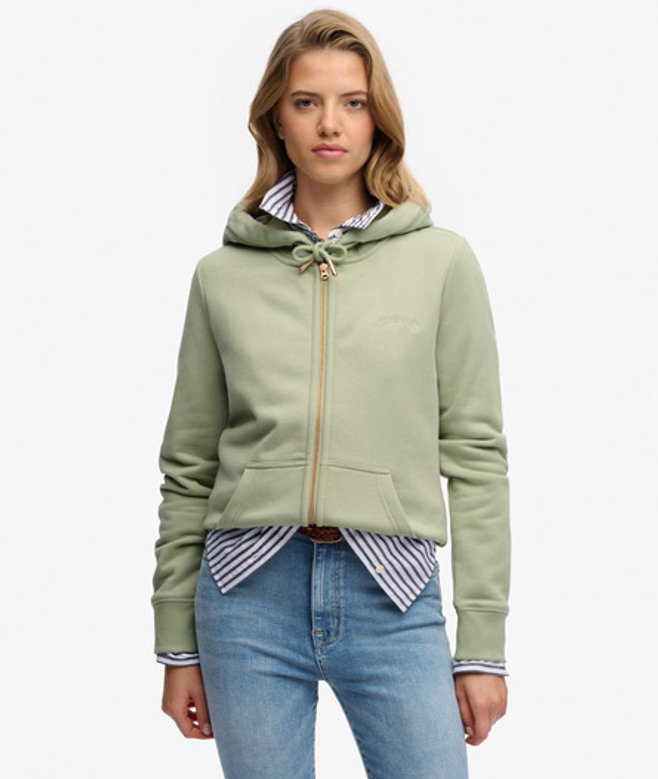 Superdry Damen Essential Kapuzenjacke mit Logo und Gebürstetem Innenfutter Green - Größe: 46