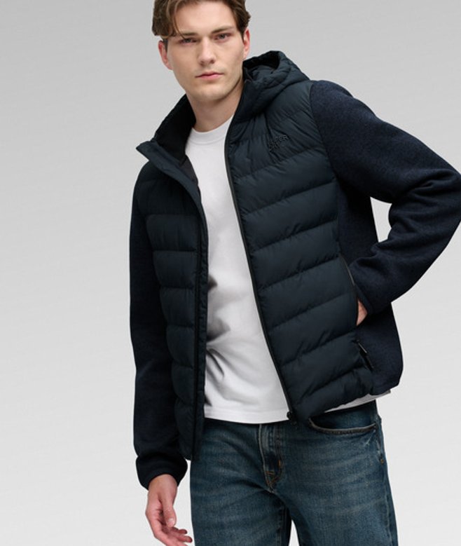 Superdry Herren Gesteppte Hybrid-strickjacke mit Kapuze Navy - Größe: L