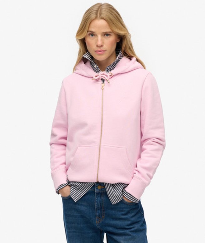 Superdry Damen Essential Kapuzenjacke mit Logo und Gebürstetem Innenfutter Pink - Größe: 36