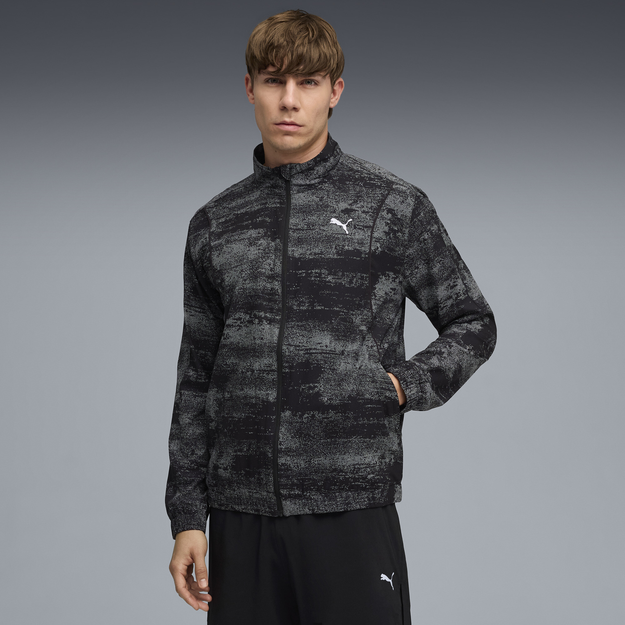 PUMA Run Velocity Bedruckte Trainingsjacke Herren, Accessoires, Schwarz, XS