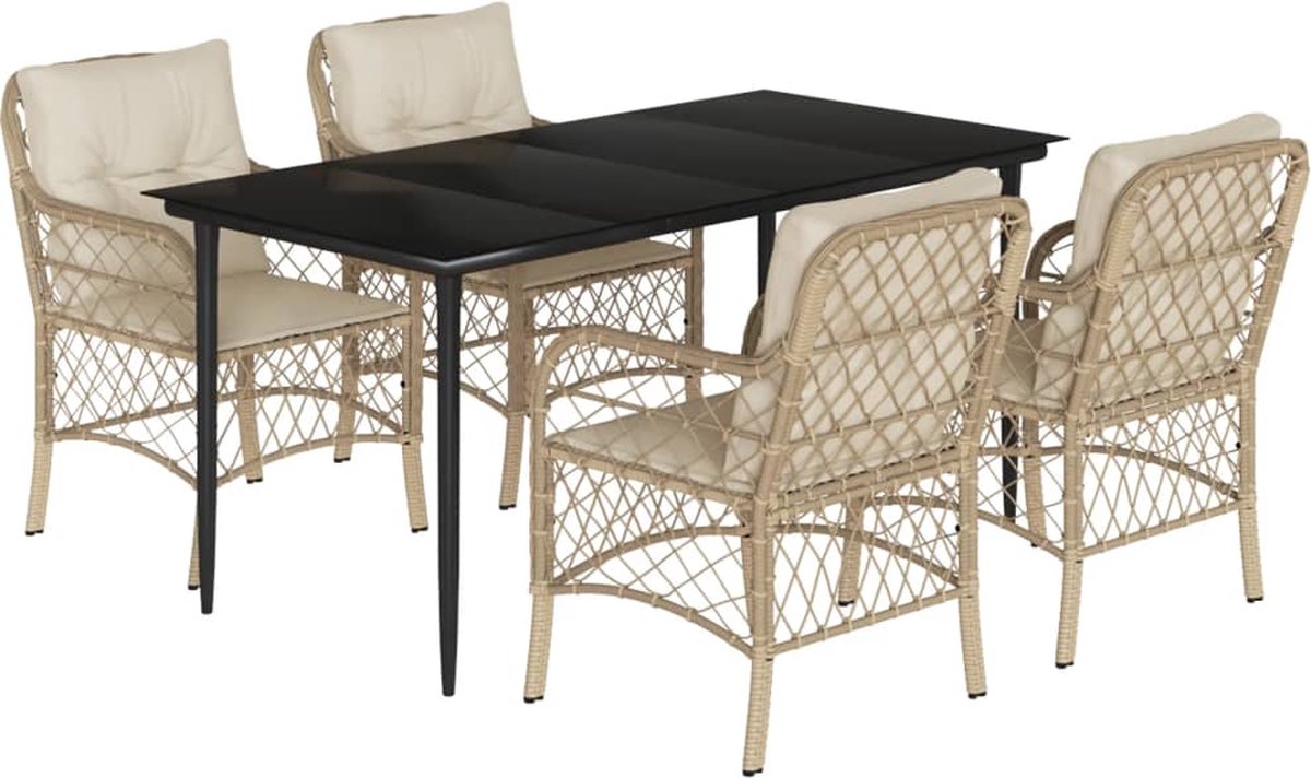 5-Cz. Gartenmöbel-Set mit Kissen, Beige, Polyrattan