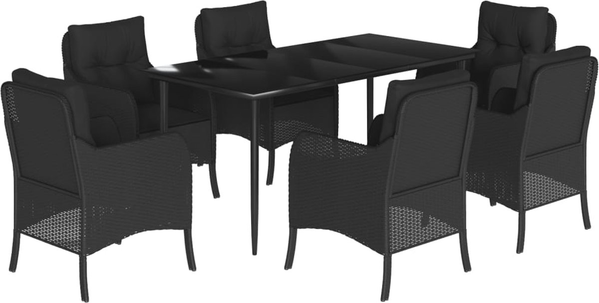 7-Cz. Gartenmöbel-Set mit Kissen, Schwarz, Polyrattan