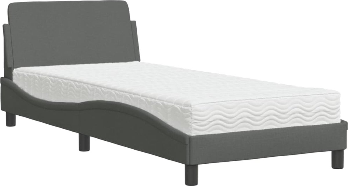 Vidaxl Bett mit Matratze, Dunkelgrau, 90x200 cm, Stoffbezogen