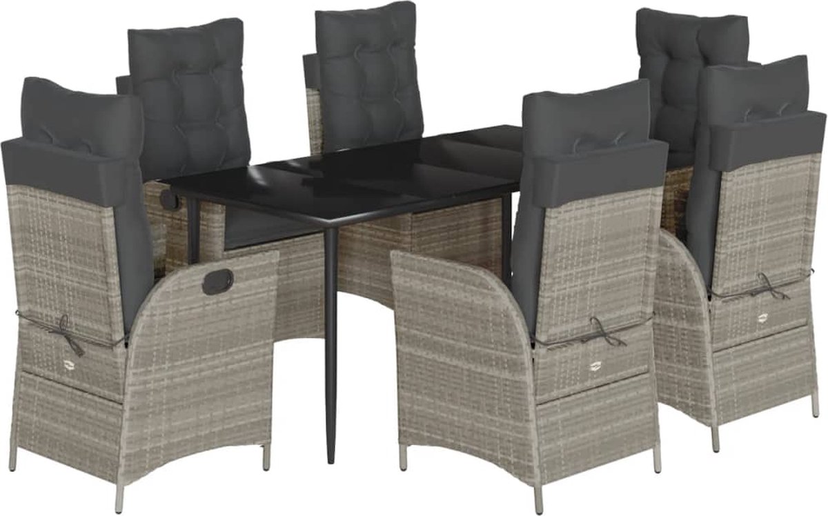 7-Cz. Gartenmöbel-Set mit Kissen, Grau, PE-Rattan