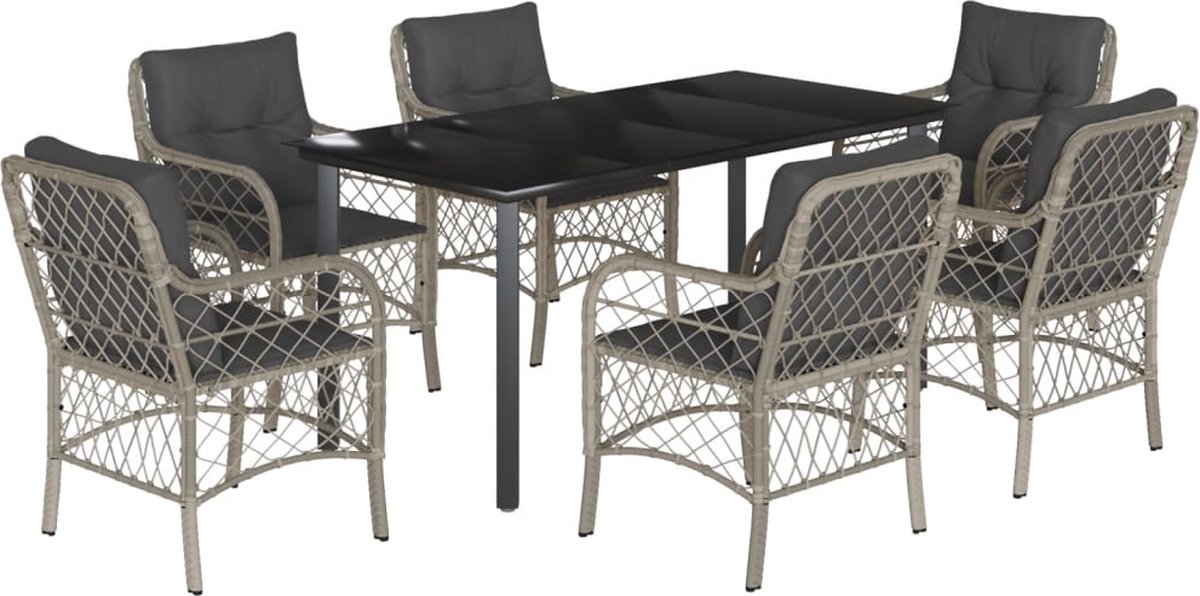 7-Cz. Gartenmöbel-Set mit Kissen, Grau, PE-Rattan