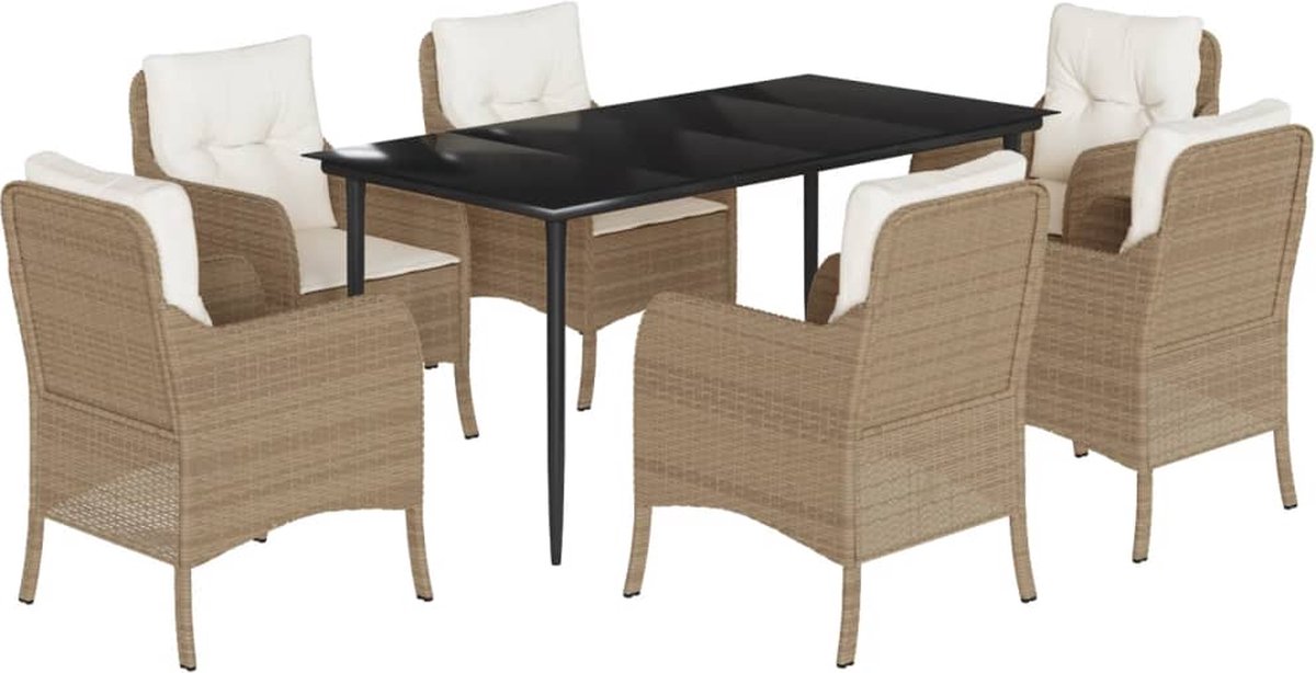 7-Cz. Gartenmöbel-Set mit Kissen, Beige, Polyrattan