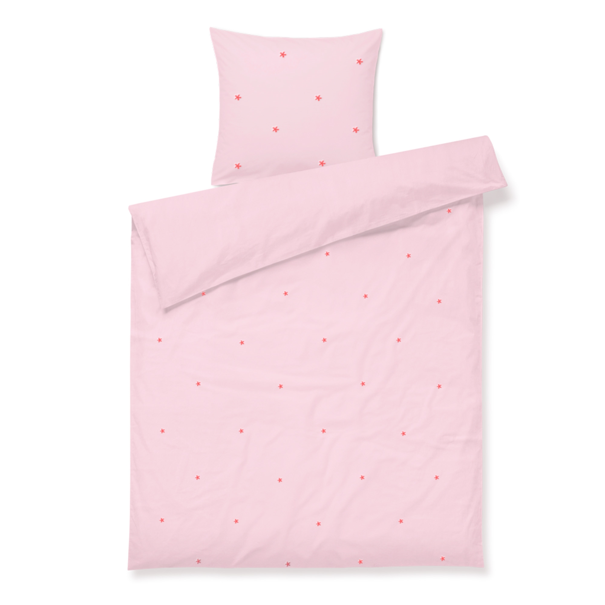 JUNA Bettwäsche - 100% Bio-Baumwolle - Daisy Junior-Bettwäsche 100x140 cm - Rosa mit bestickten Blumen