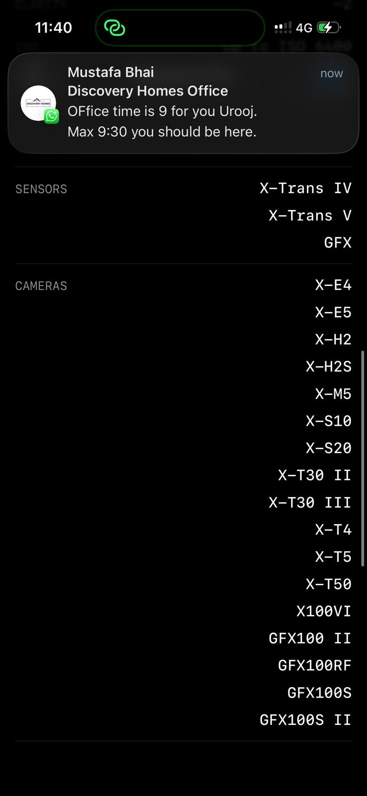 Screenshot of a mobile device displaying camera and sensor information.