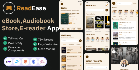 ReadEase – Ebook Store & Reader App UI Kit (Tailwind CSS + PWA)<span class="gpld-real-date-source" style="display:none !important;">Feb 4, 2026</span>