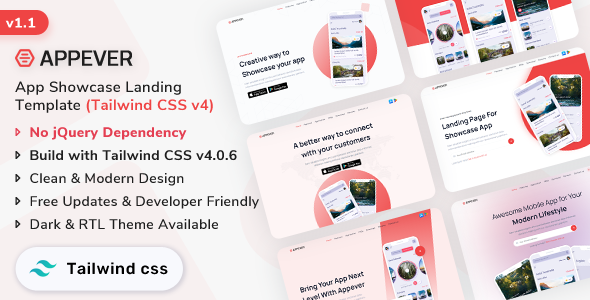 Appever – Tailwind CSS App Landing Template (Tailwind CSS v4)<span class="gpld-real-date-source" style="display:none !important;">Feb 4, 2026</span>