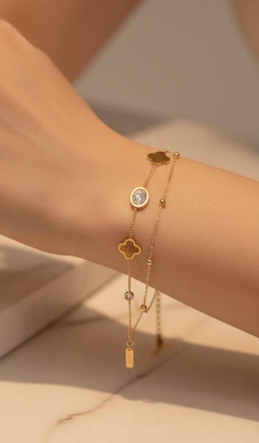 Crystal duo Double Chain Bracelet