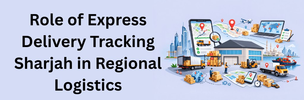 Digital logistics ecosystem showing warehouse operations, shipment tracking dashboard, delivery vehicles, airplane transport, and global package routing system