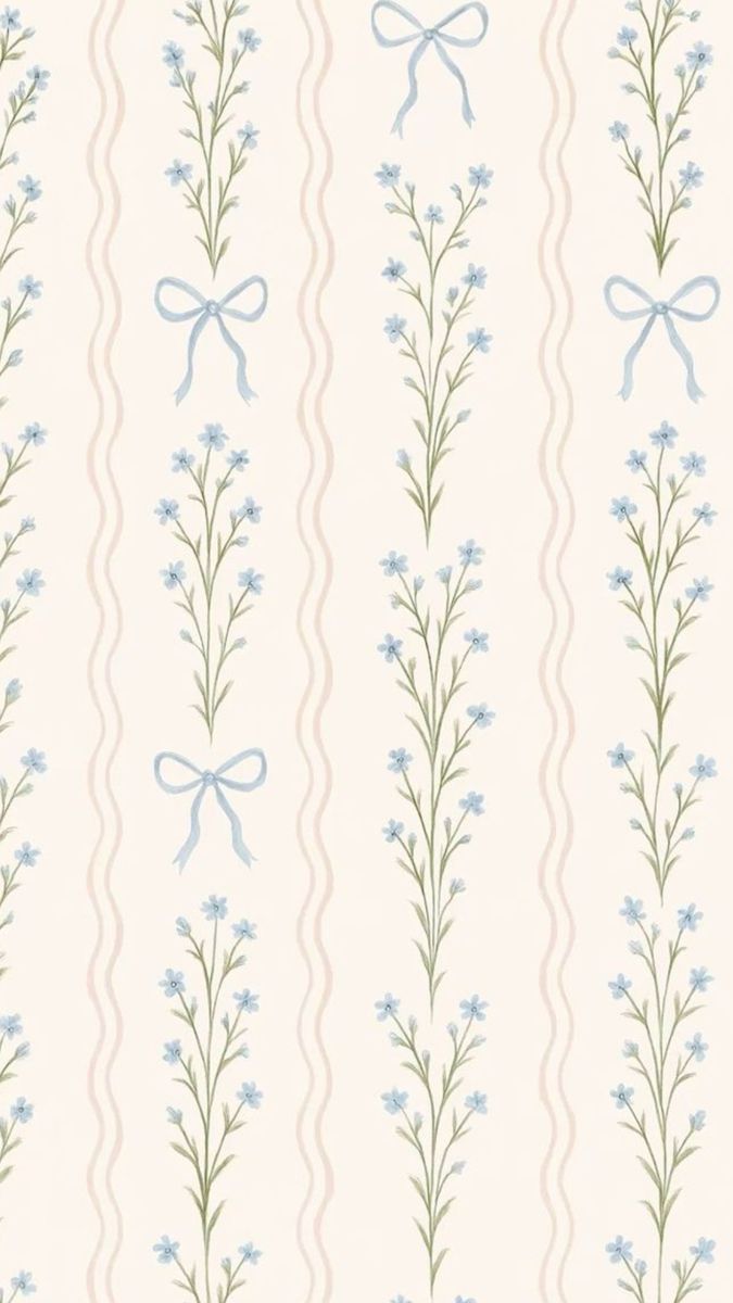 Blue Floral Bow Wallpaper: Sweet Pattern Design with a Classic Palette visual reference
