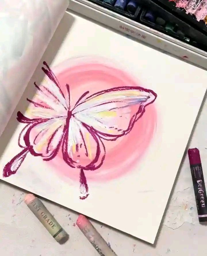 Soft-Pastel Butterfly Drawing on a Pink Halo visual reference