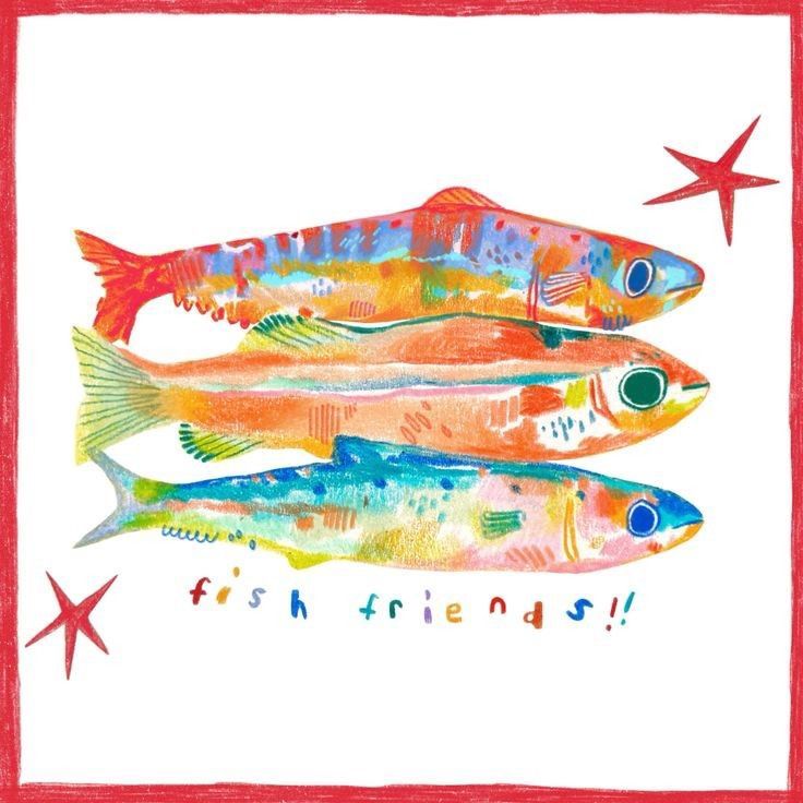 “Fish Friends” Colored-Pencil Illustration: Three Fish, One Bright Idea visual reference