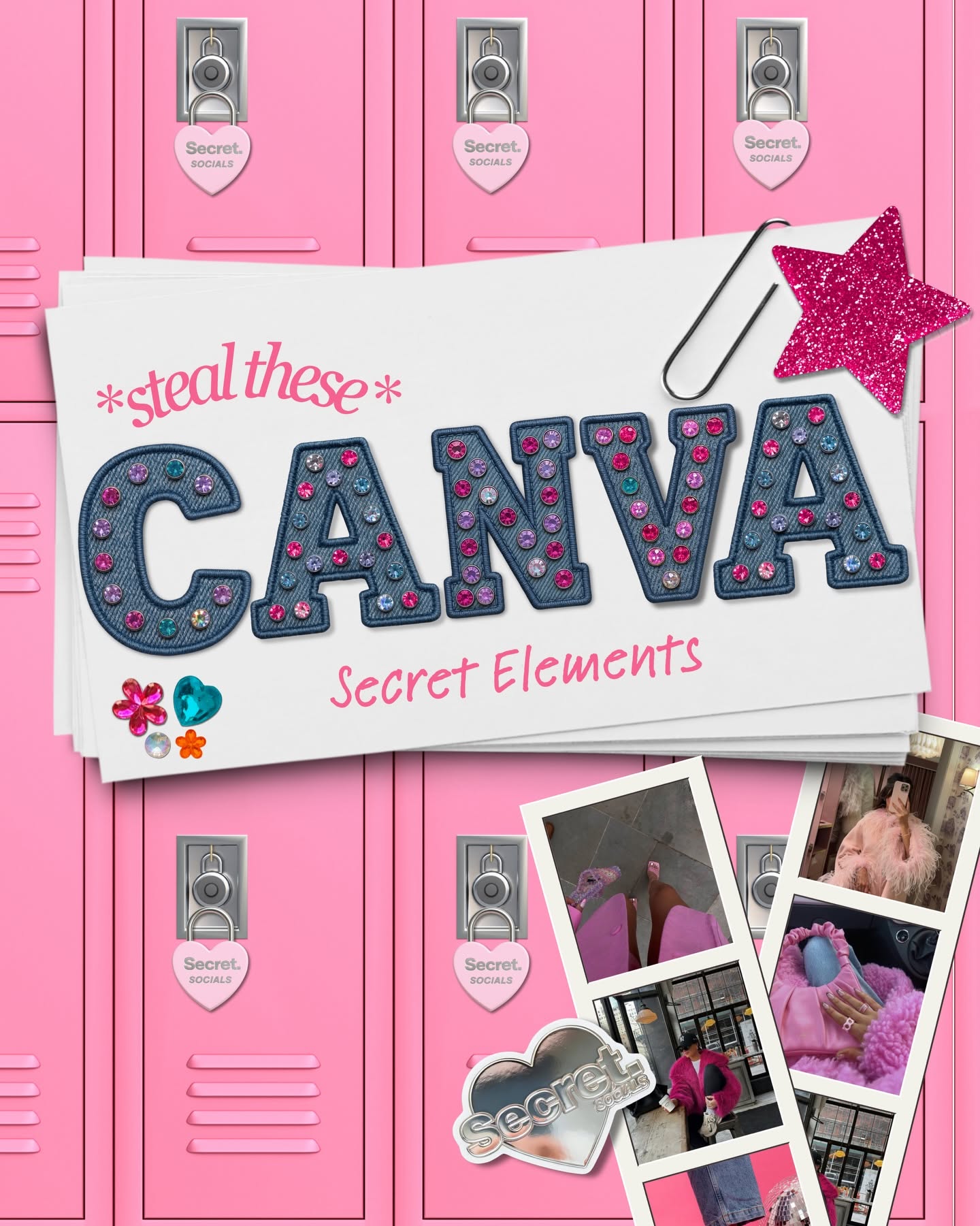 Pink Canva “Secret Elements”: A Locker-Style Design Inspiration Board visual reference