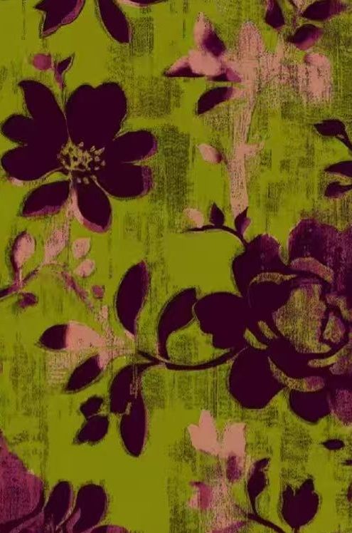 Lime Green Floral Grunge Pattern: Purple and Pink Botanical Contrast visual reference
