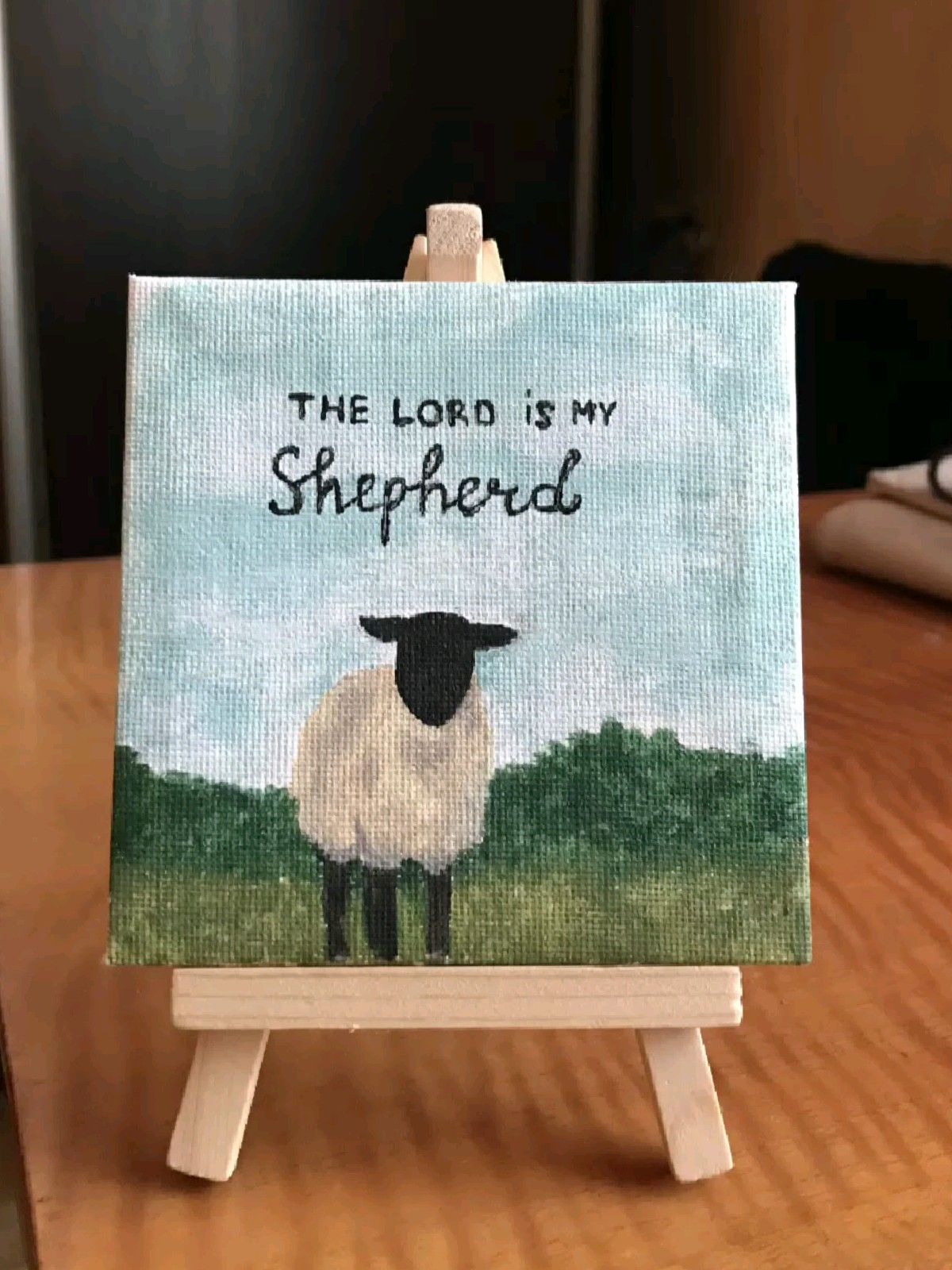 A Mini “The Lord Is My Shepherd” Sheep Canvas as a Handmade Gift visual reference