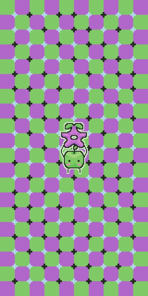 A Green-and-Purple Pixel Checker Wallpaper with Cute Character Details visual reference