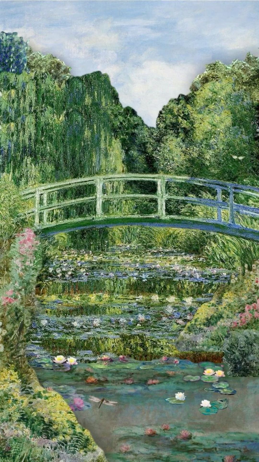 A Japanese Bridge and Water Lilies in an Impressionist Garden visual reference