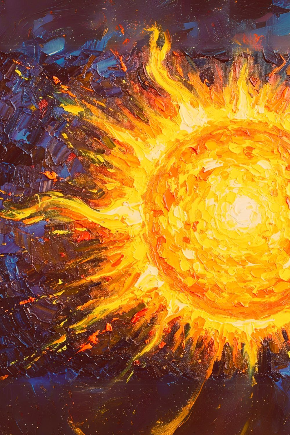 An Impasto Sun Painting Built from Thick Light and Texture visual reference