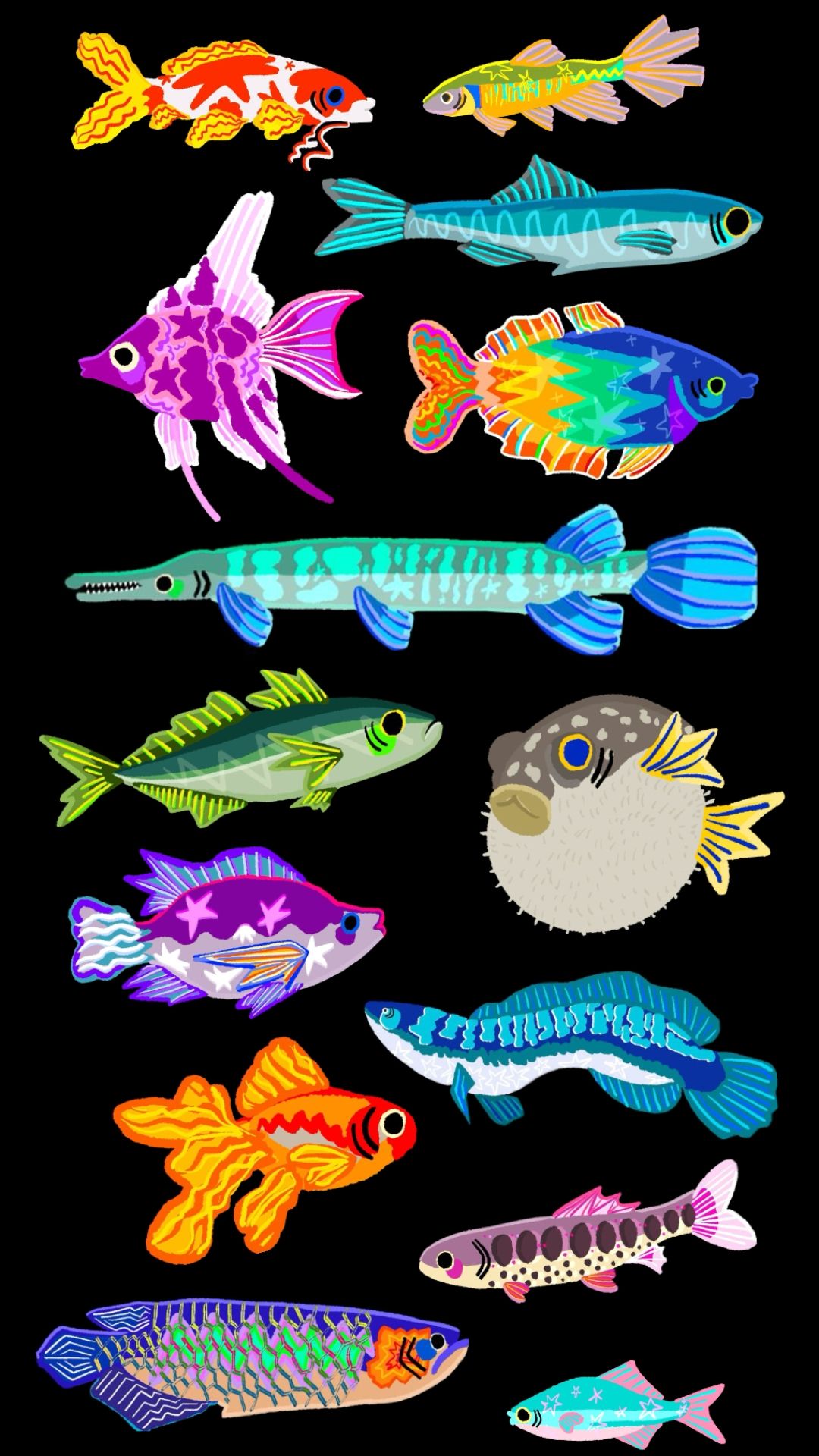 A Colorful Fish Illustration Collection Full of Shape and Personality visual reference