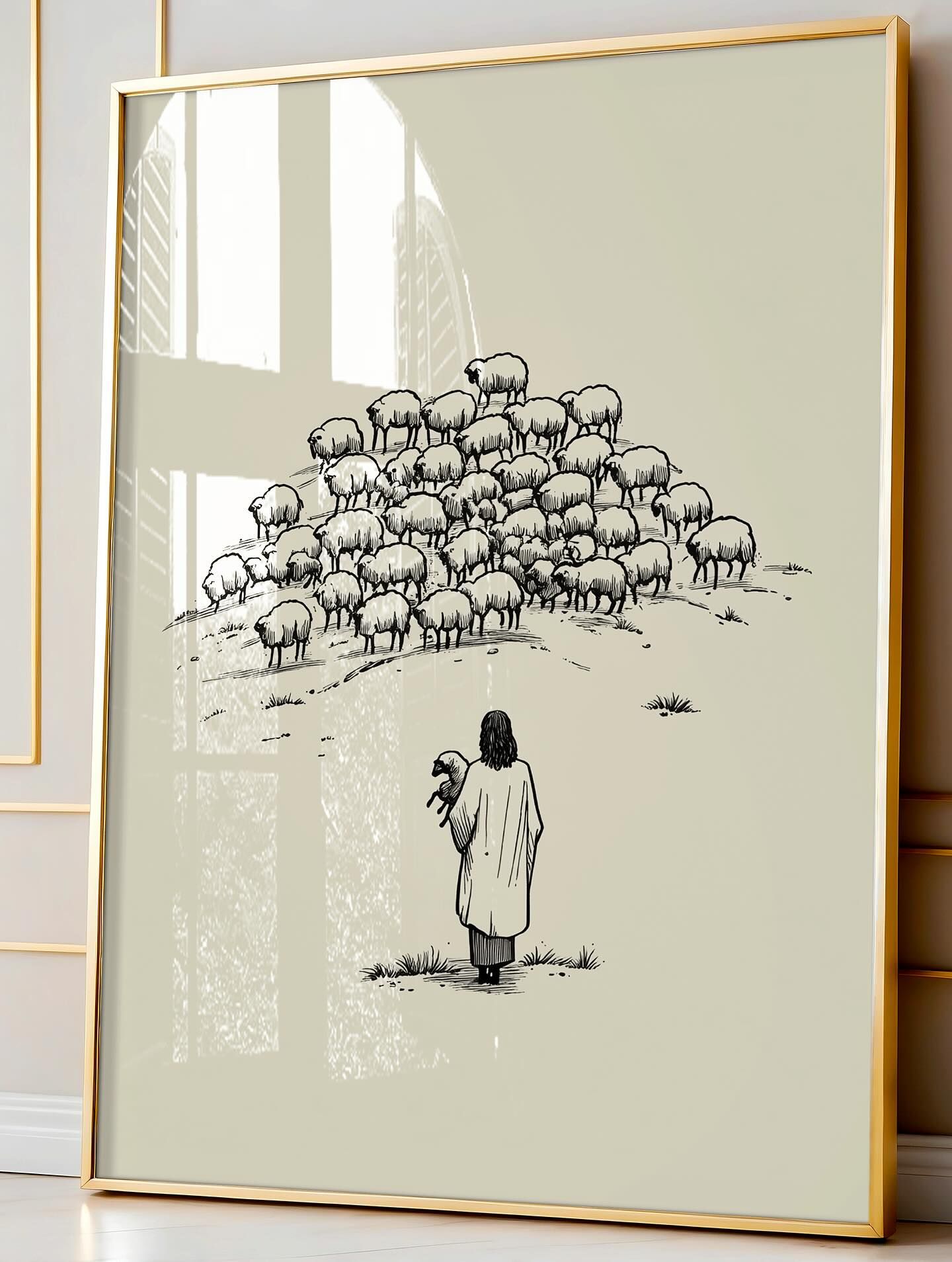 The Good Shepherd Minimal Line Art Print visual reference