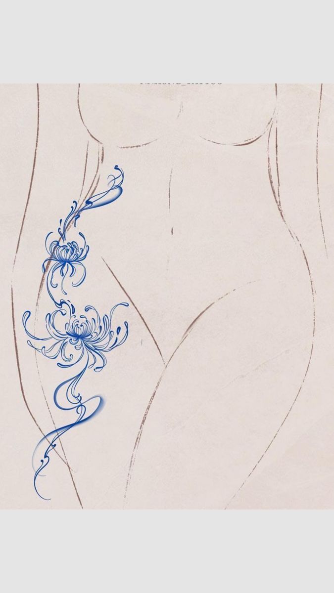 Blue Chrysanthemum Body Art: A Floral Tattoo Composition Study visual reference