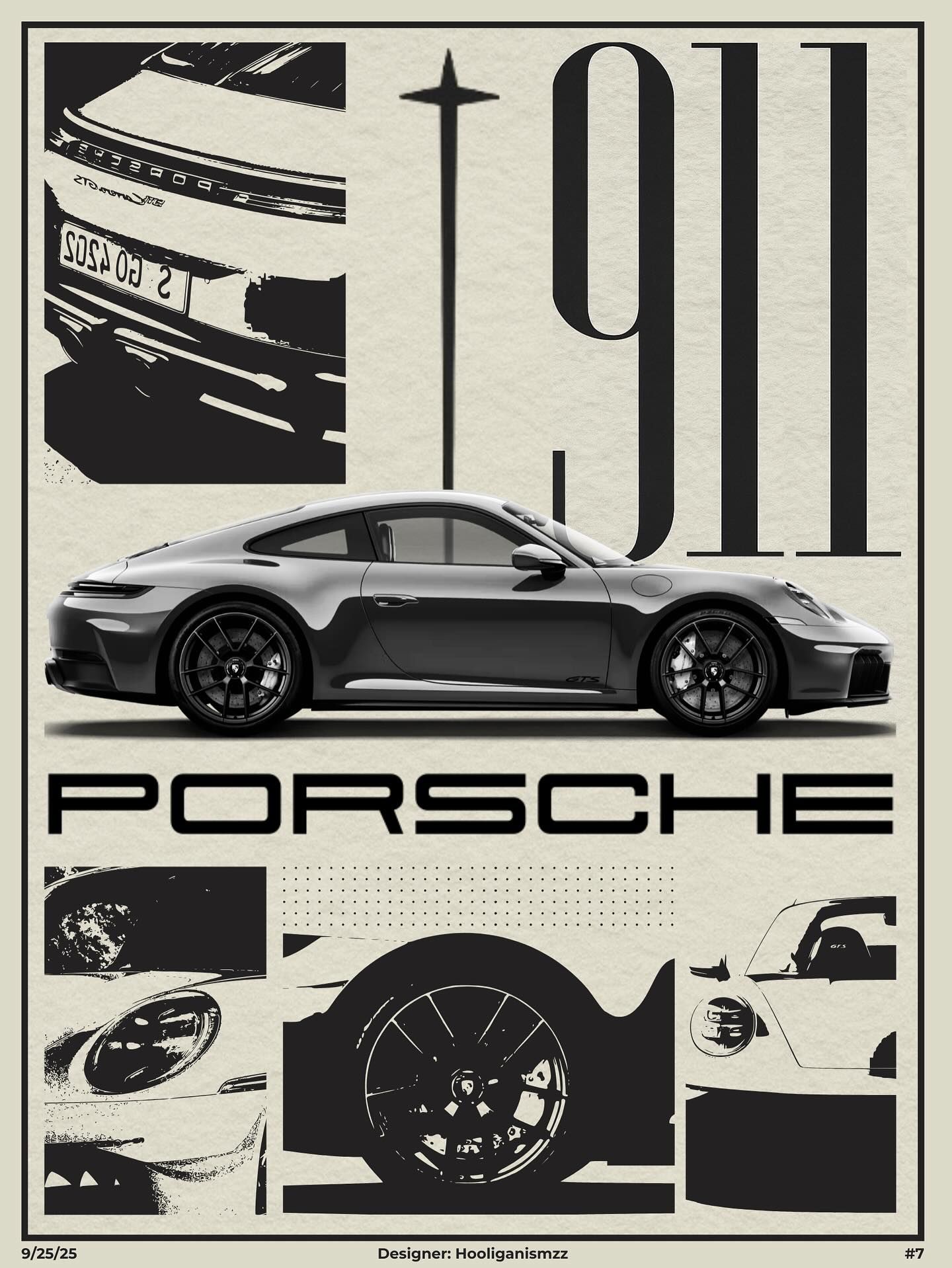 Porsche 911 GTS Editorial Typography Poster visual reference
