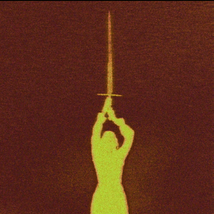 Neon Sword Silhouette in Grainy Red and Green visual reference
