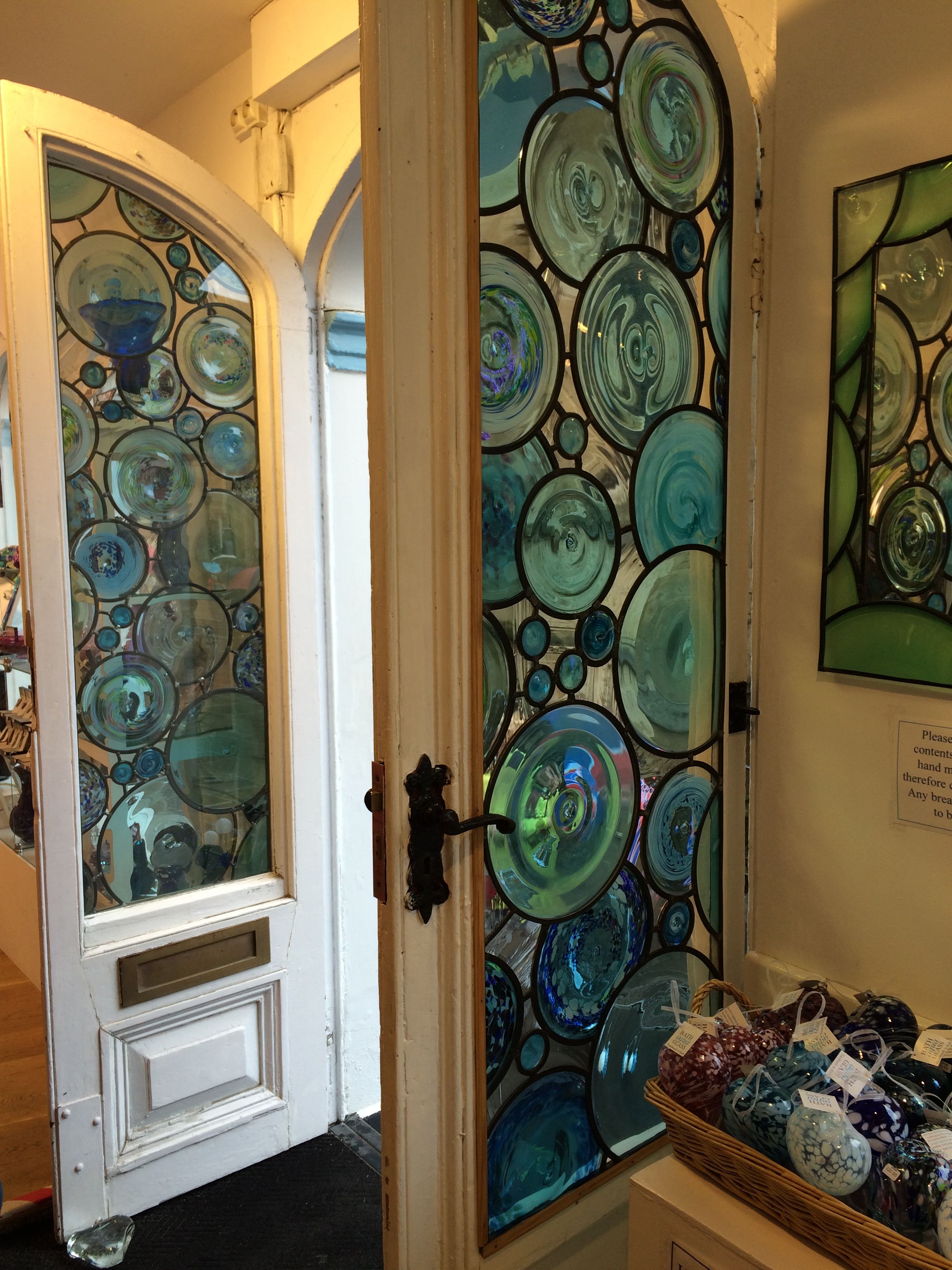 Blue-Green Rondel Stained-Glass Entry Door visual reference