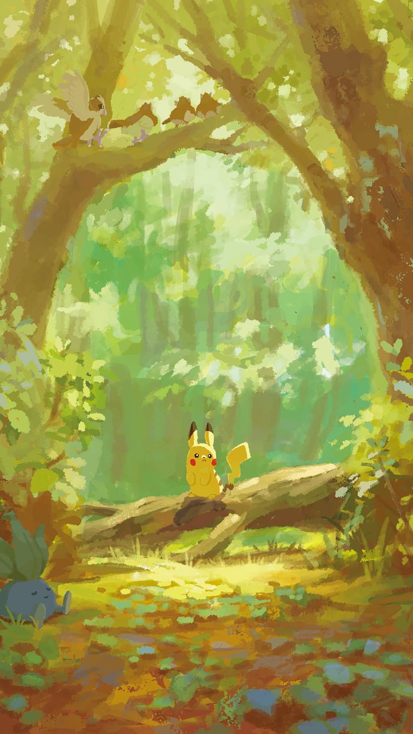 Pikachu in a Sunlit Storybook Forest visual reference