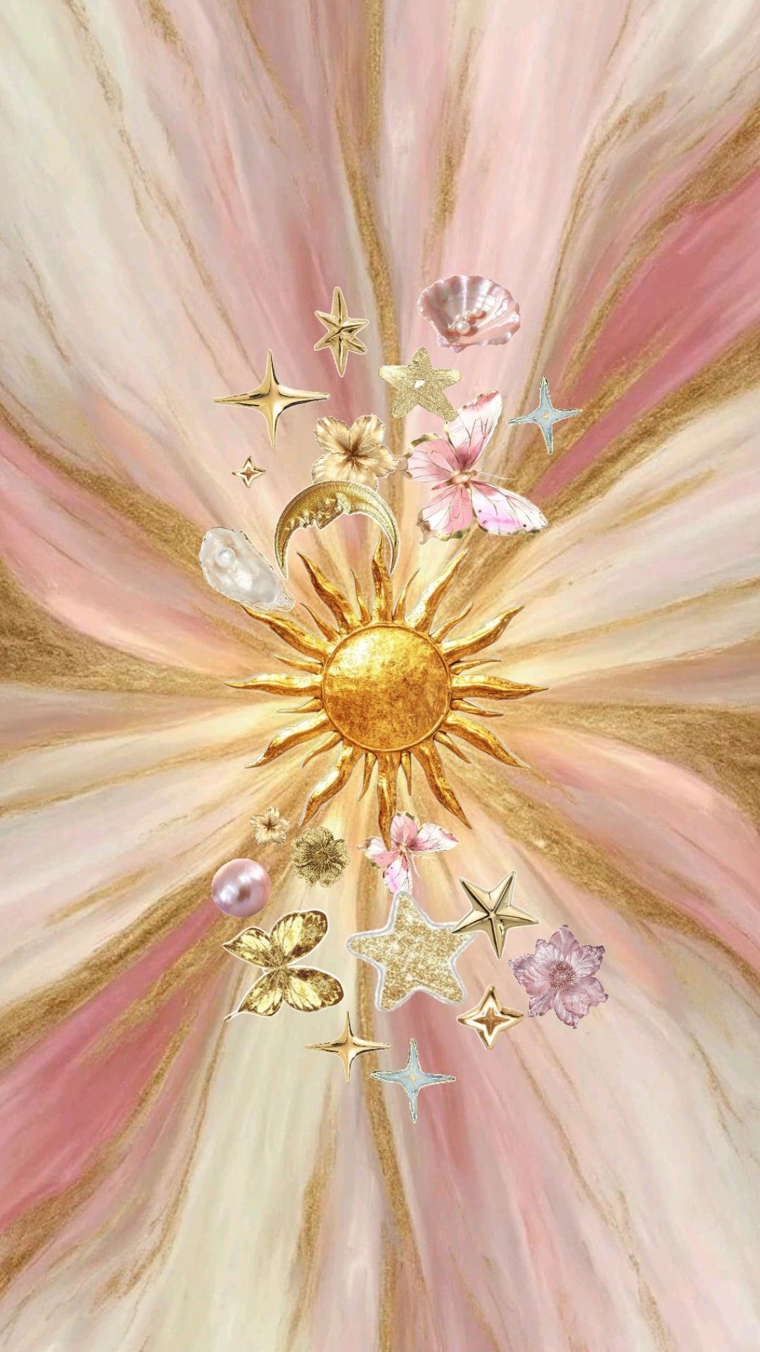 Pink and Gold Celestial Sun Collage: Warmth, Symbolism, and Ornament visual reference