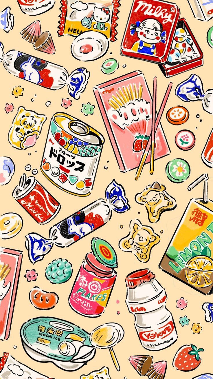 Japanese Snack Pattern: Candy, Milk, Soda, Matchboxes, and Tiny Treasures visual reference