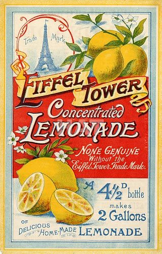 Eiffel Tower Concentrated Lemonade Label: Vintage Packaging Design visual reference