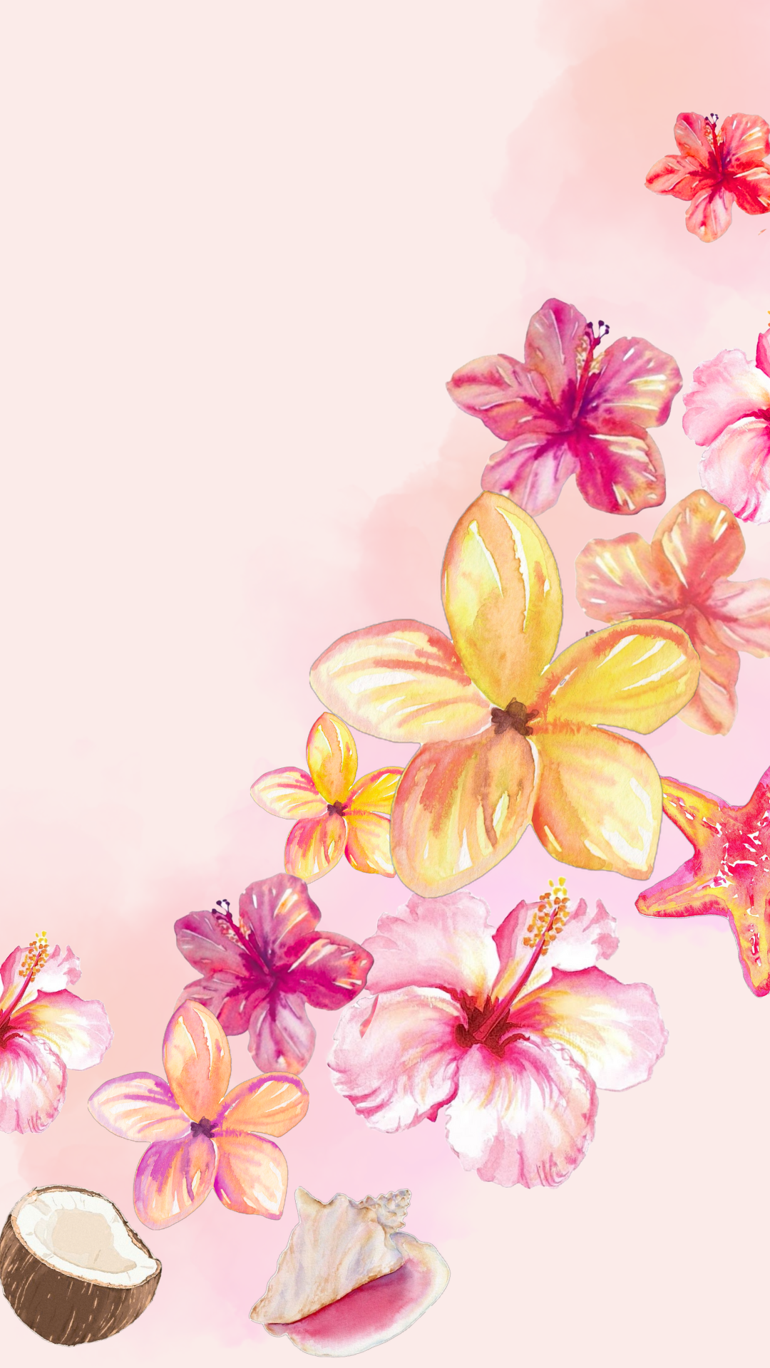 Tropical Hibiscus and Plumeria Watercolor Border visual reference