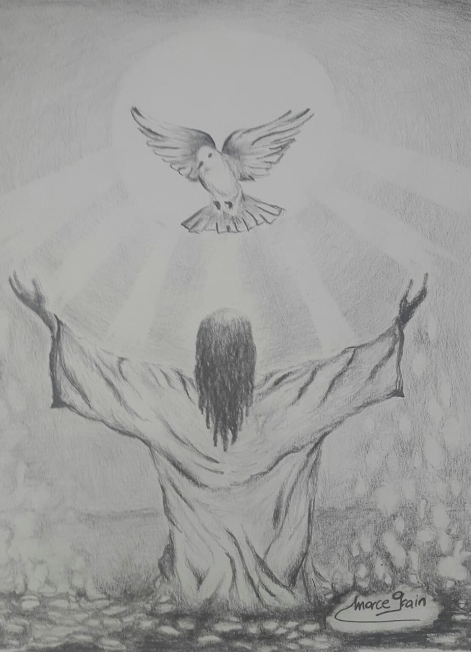 Raised Arms beneath a Dove: Pencil Faith Drawing visual reference