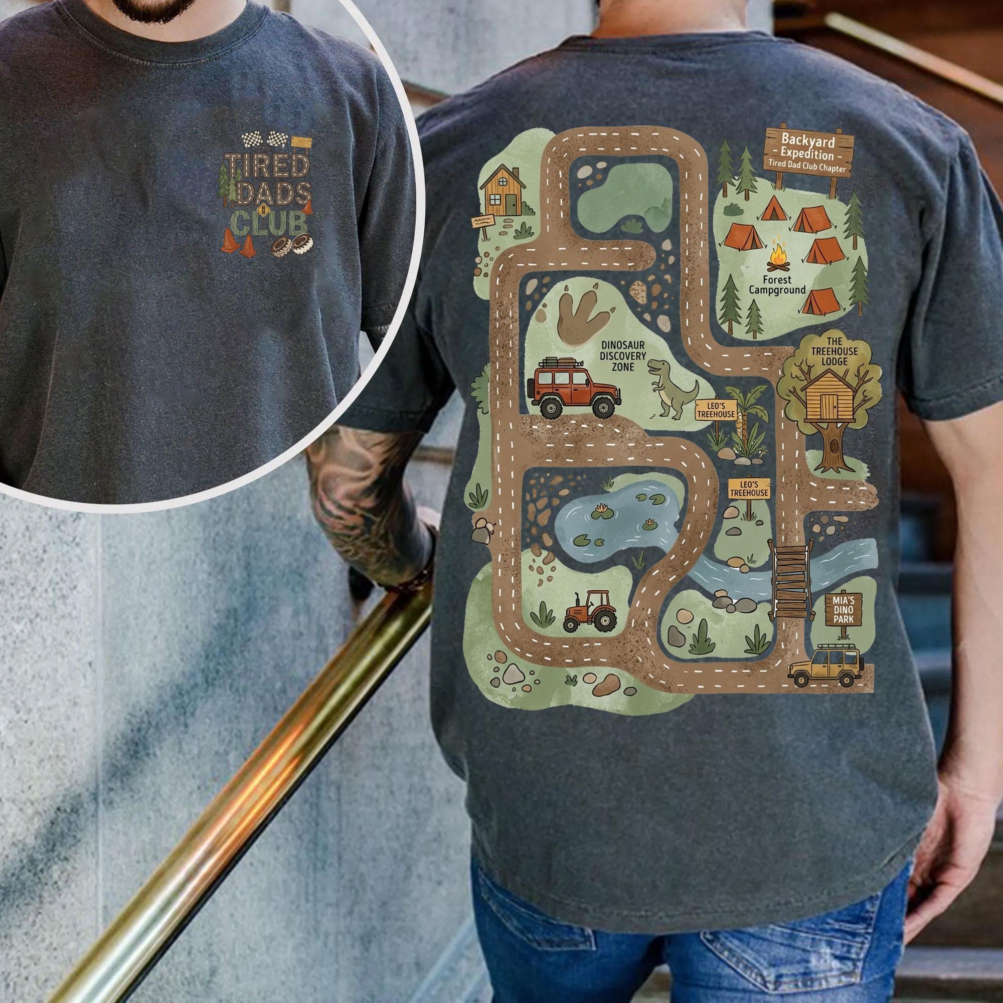 Tired Dads Club T-Shirt, Construction Dad Shirt, Race Track Car Shirt, Play Cars On Dad’s Back Shirt, Father’s Day Gift Shirt