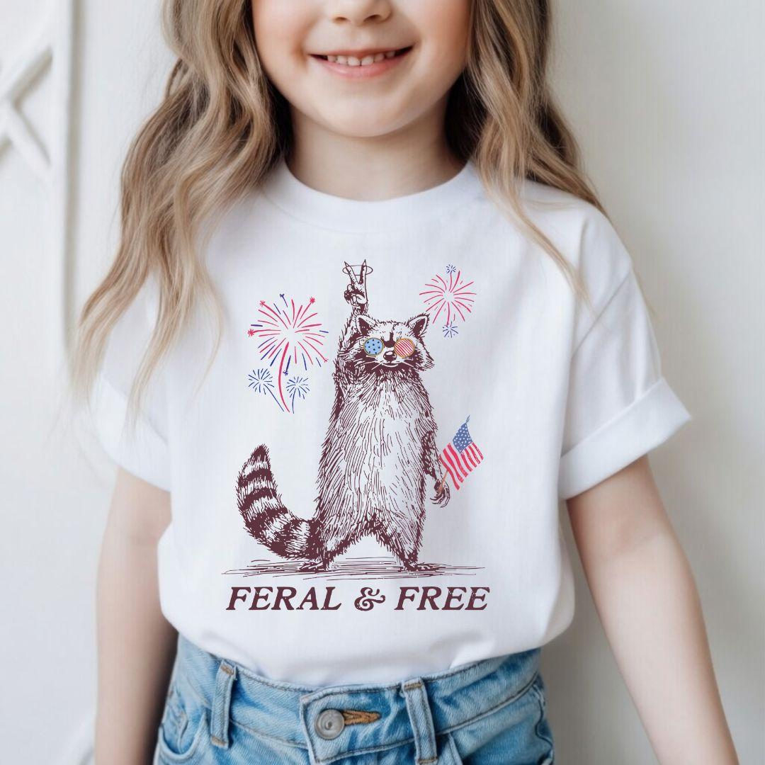 Feral And Free 4th of July T Shirt Youth Adult, Funny Raccoon USA Graphic Tee, Patriotic Humor Shirt, Independence Day Outfit, Unisex Casual Streetwear Top