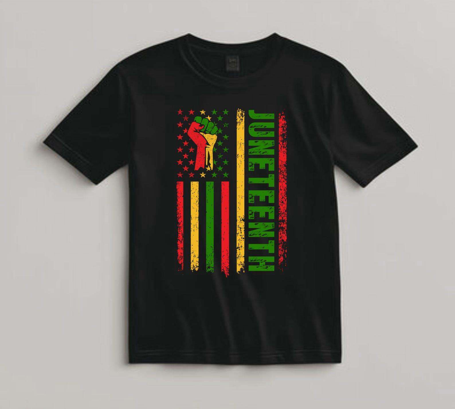 Juneteenth Flag USA Shirt With Fist Power Symbol Youth and Adult shirt, Black History Pride Tee, African Colors Shirt, Unisex Gift For Him Or Her