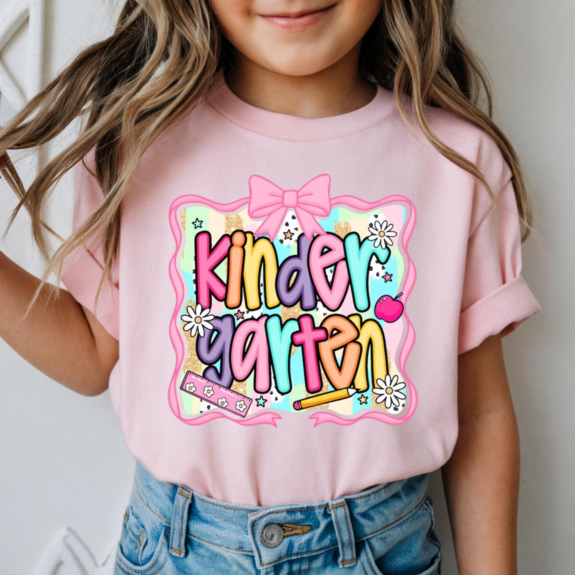 Kindergarten Youth Shirt, Preppy Coquette Back to School Tee, Tee for Youth, Kindergarten Teacher Tee