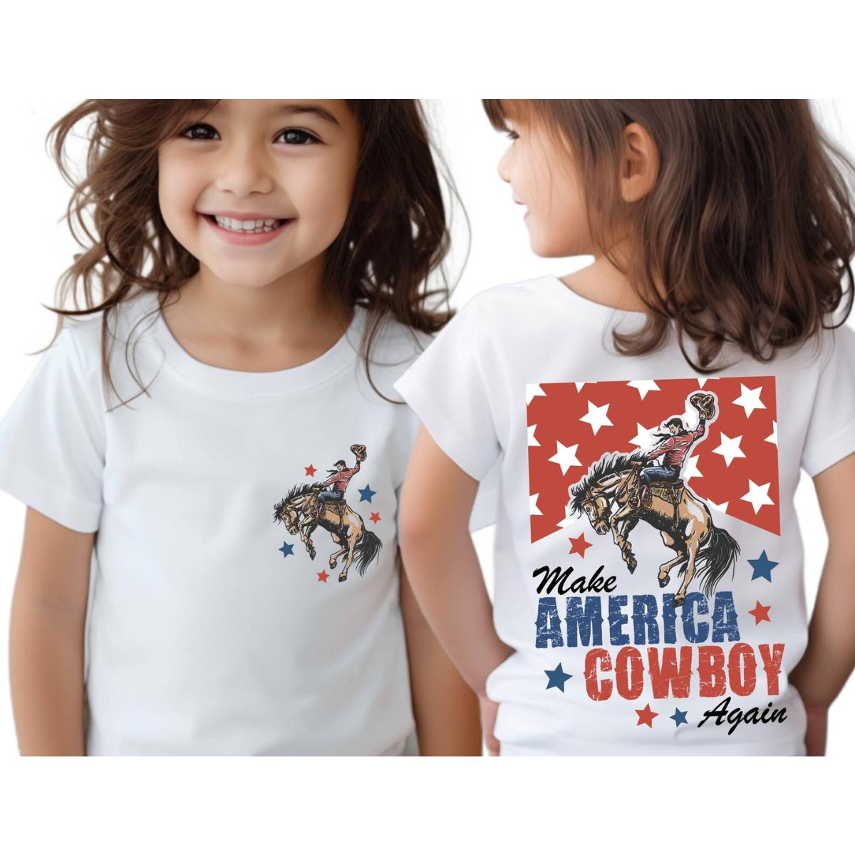 Make America Cowboy Again Kids T-Shirt: USA 250th Anniversary4th of July Western Toddlder Shirt