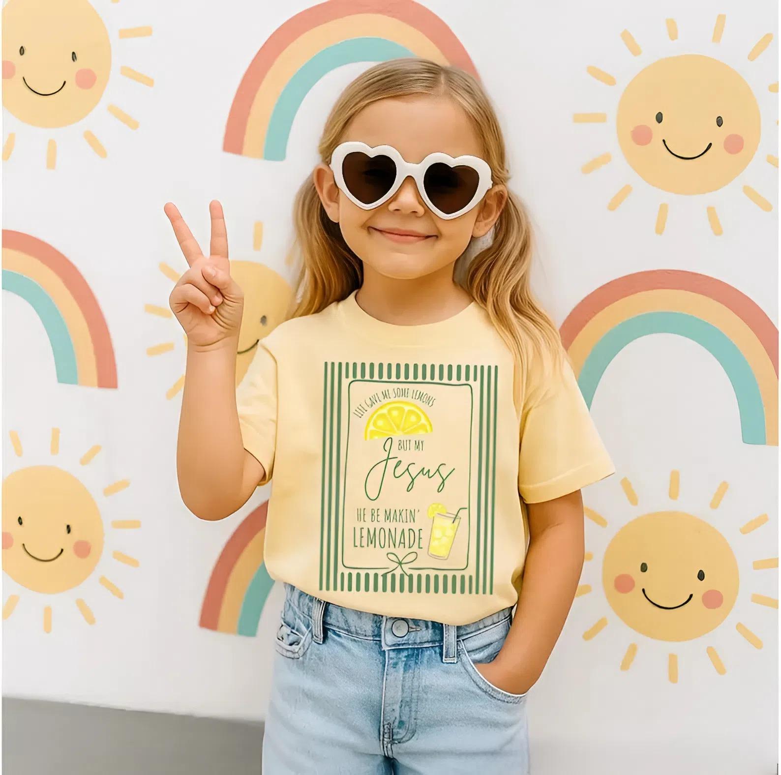 Life Gave Me Lemons But My Jesus Makes Lemonade Shirt, Christian Lemon Graphic Tee, Faith Based Kids Shirt, Religious Youth Gift Tee