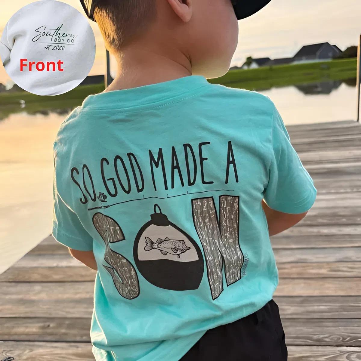 Fishing Woodland Camo God Made A Son Boy’s Short Sleeve Youth and Adult T-Shirt or Sweatshirt, #Southern Boy Shirt, fishing shirt, Family Outfits, Dad And Son Tee, Trending tee, youth clothing, summer outfit, gift for son and daughter, vacation outfit
