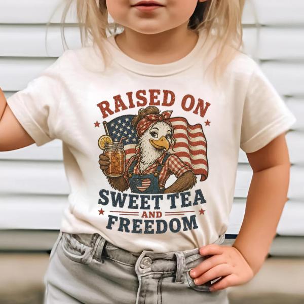 Girls Raised on Sweet Tea and Freedom T-Shirt, Patriotic Duck Tee, 4th of July Shirt, 250 Anniversary USA Shirt, Independence Day Tee, Youth and Adult T-shirt, Matching Family clothing