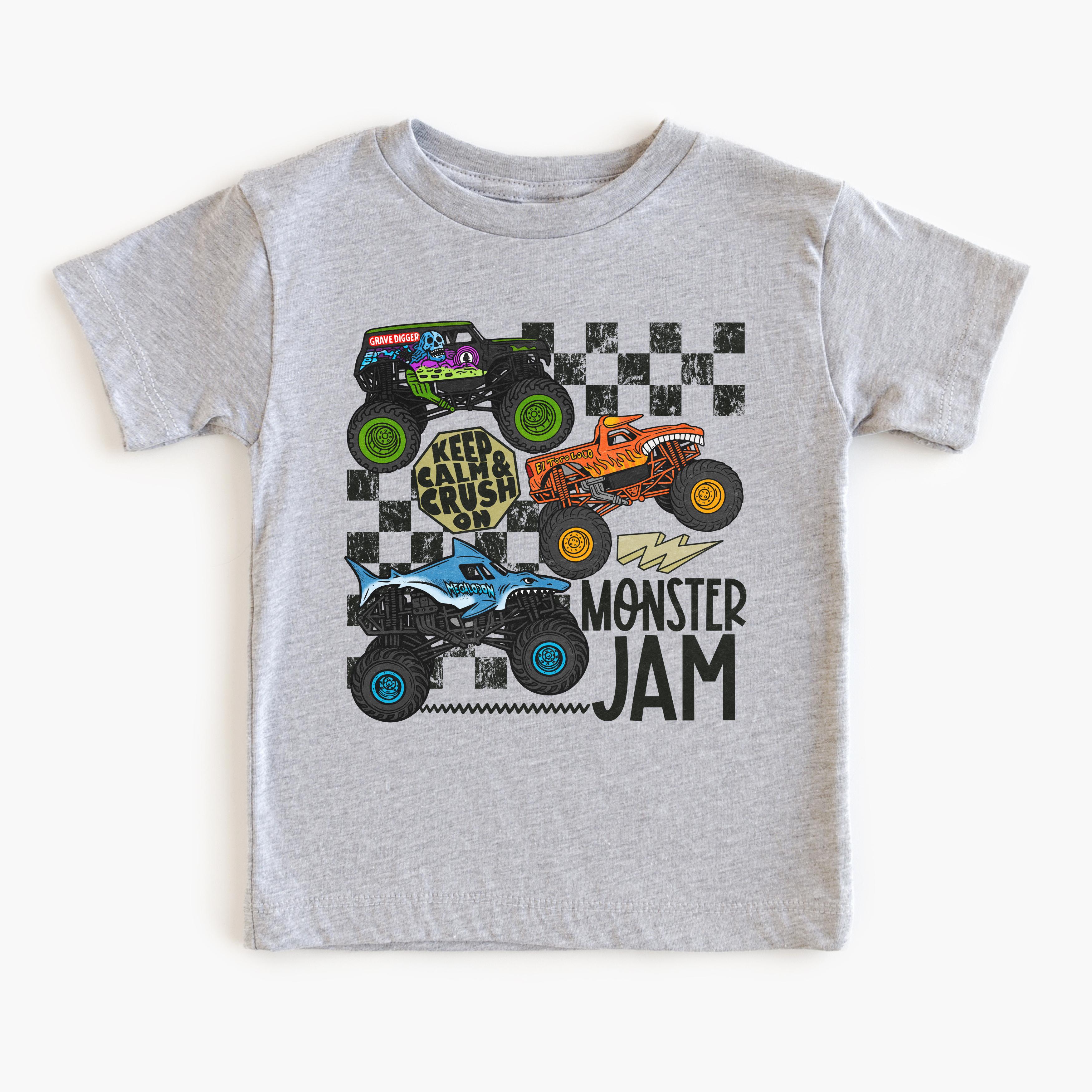 Monster Jam Grave Digger Megalodon El Toro Loco T-Shirt, Keep Calm And Crush On Monster Truck Racing Tee, Off Road Shirt, Monster Truck Shirt, Truck Lover Shirt, Racing Truck Outfit, Gift for Truck Fans, Gift for Boys Girls, Trending Tee