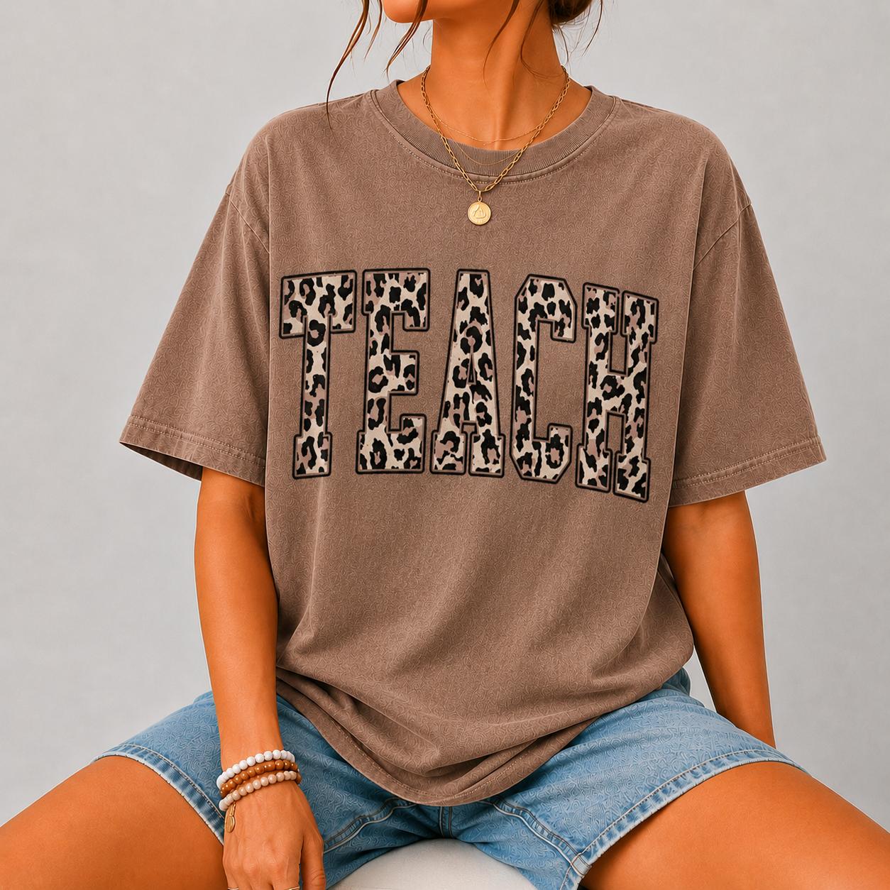 Teacher Leopard Shirt, Teach Love Inspire T-Shirt, Gift for Teachers, Animal Print Teaching Tee, New Teacher Gift, Back To School – Ahri Clothing