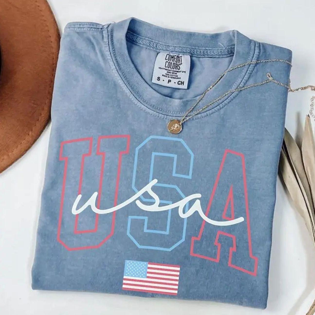 USA T-Shirt, 4th Of July T-Shirt Women, Patriotic T-Shirt, Fourth Of July Tee, American Tee, July 4th Tee, America TShirt