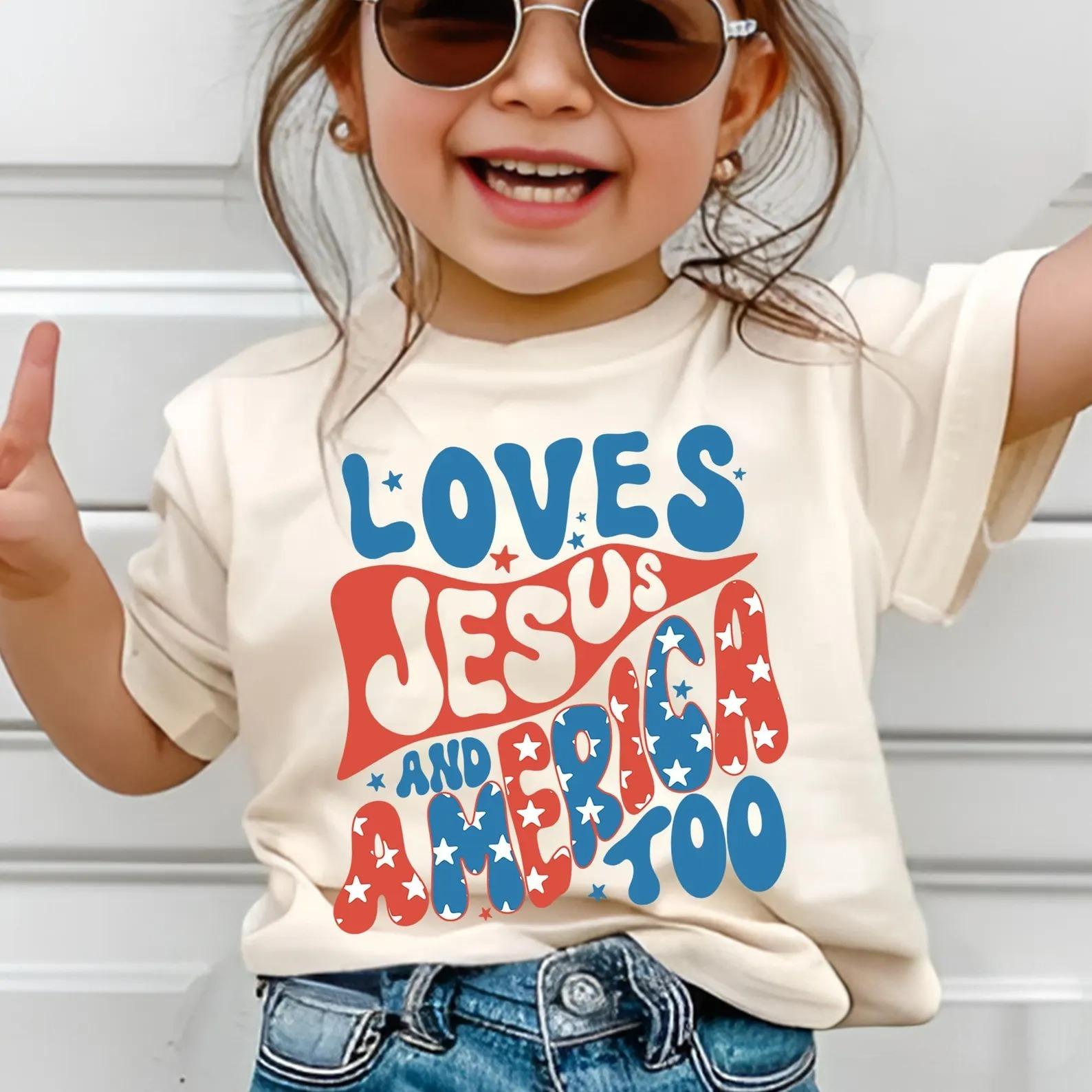 Love Jesus & America T-Shirt, Jesus Fourth Of July Shirt, Patriotic Christian Tee, Patriotic USA Tee, Independence Day, Cute Retro Summer Shirt, Vacation Shirt, Gift for Boys Girls, Unisex Graphic Tee, Trending Tee